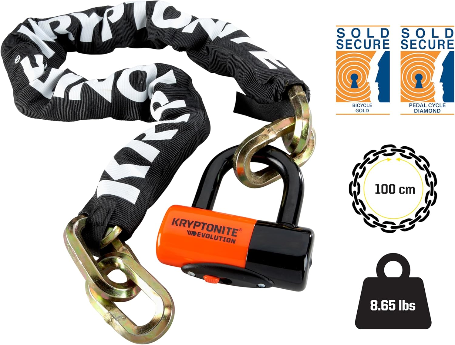 Kryptonite 999515 Black 12Mm X 39" (1210) New York Chain and Evolution Series-4 Orange 14Mm Disc Lock image number 1
