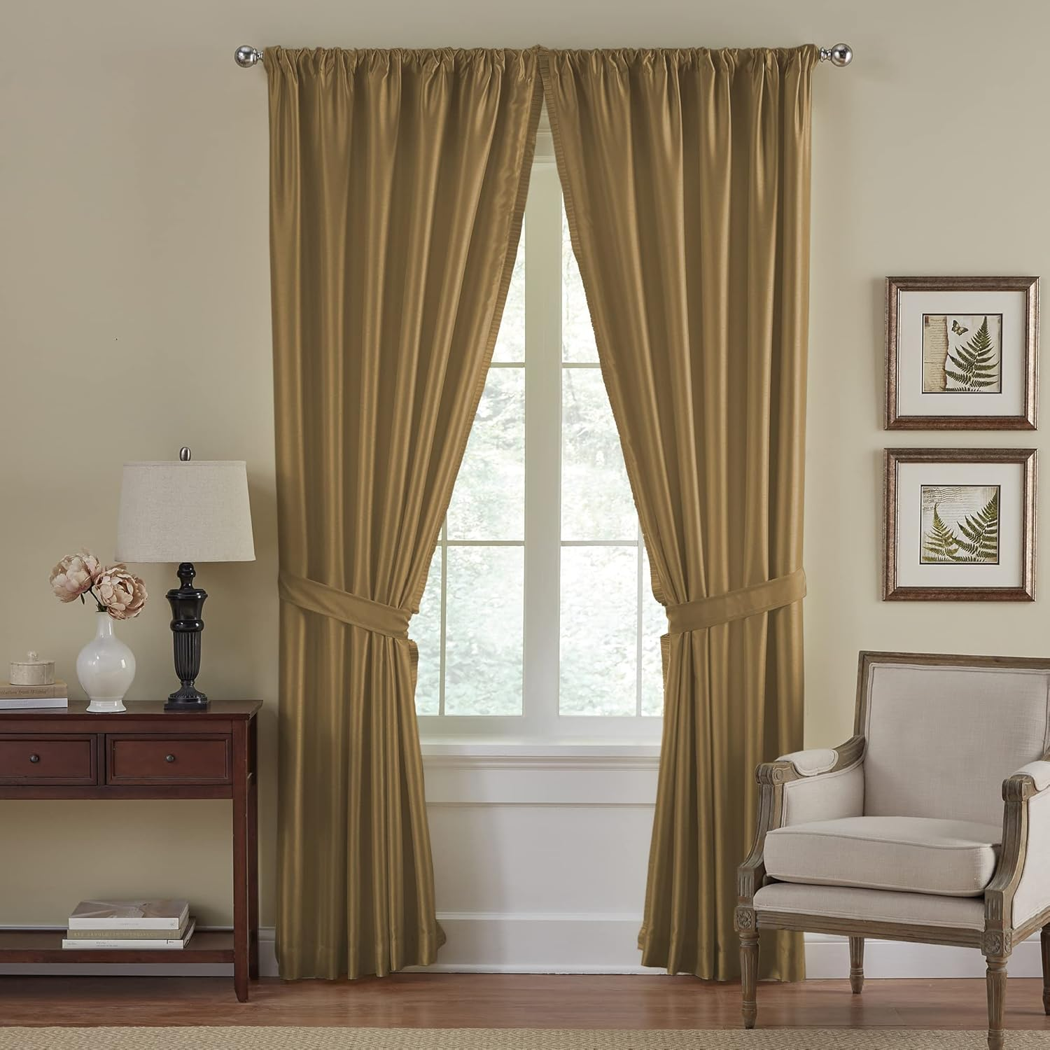Elrene Home Fashions 026865721874 Room Darkening & Energy Efficient Lined Rod Pocket Window Curtain Drape Pleated Regal Solid Panel, Blackout, Gold, 52" X 84" (1 Panel)