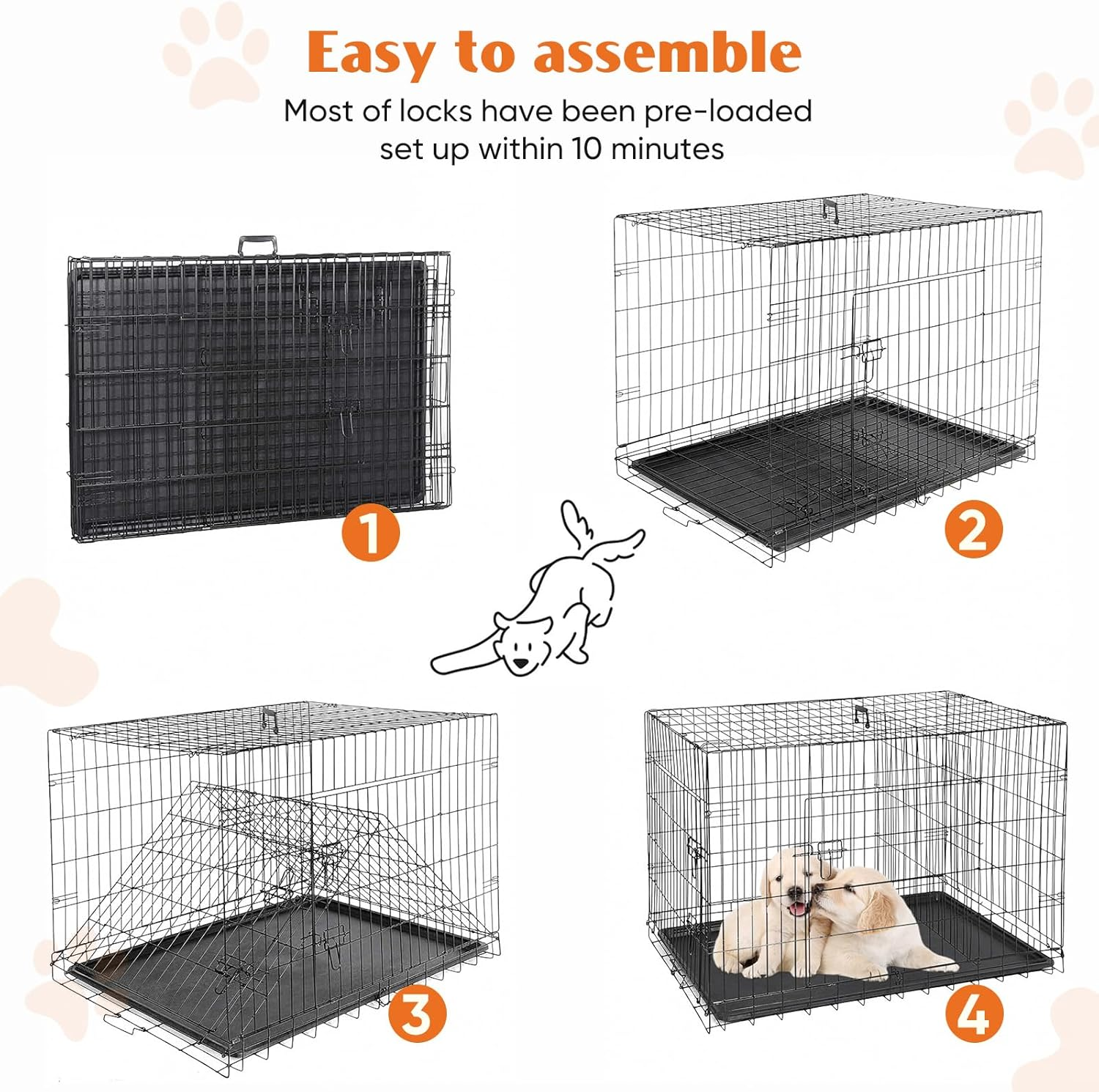 Sweetcrispy Large Dog Crate with Divider Panel, 36 Inch Double Door Folding Metal Wire Dog Cage with Plastic Leak-Proof Pan Tray, Pet Kennel for Indoor, Outdoor, Travel, 36S image number 6