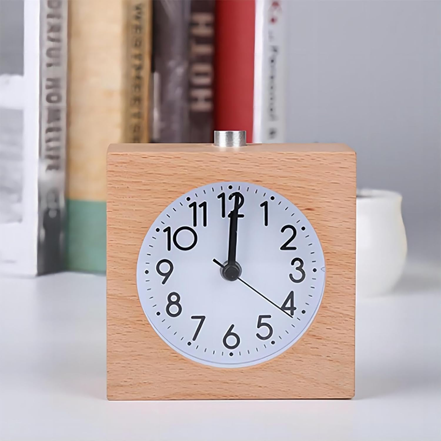 Lancoon Wooden Alarm Clock Silent Clock with Wood Body Night Light Snooze Battery Operated for Heavy Sleepers Tabletop Bedroom Bedside Yellow - Brown image number 6