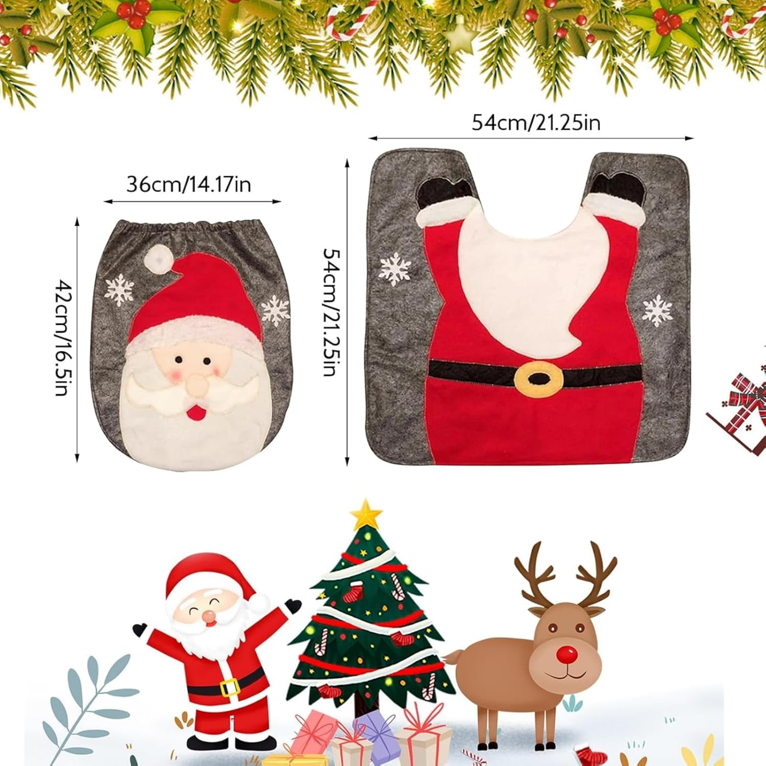 1 Piece Christmas Toilet Seat Cover Set, Bathroom Decor with Santa Design, Red Toilet Rug Mat and Tank Cover for Holiday Home Decorations image number 1