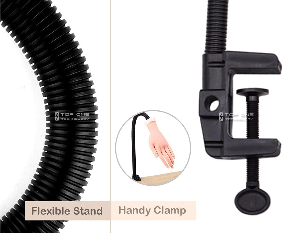 Nail Art Soft Practice Hand with Flexible Stand Desk Clamp, Beauties Factory Moveable Training Hand Trainer Practice Kit False Hands for Nail Design Practice Tool