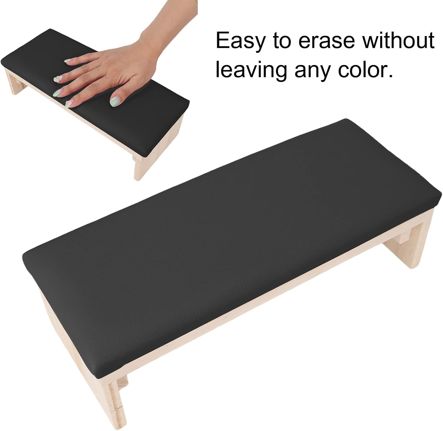 Nail Arm Rest, PU Leather Nail Hand Rest, Professional Microfiber Leather Nail Hand Rest Stand Arm Rest, with Soft High Density Sponge Solid Log Table for Nail Technician Use Must (Black) image number 2