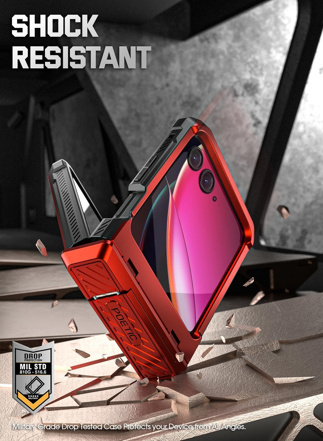 Poetic Spartan Case for Motorola Moto Razr + plus 2023,[Kickstand][Hinge Protection][20Ft Mil-Grade Drop Tested], Full-Body Rugged Shockproof Protective Cover with Kickstand, Metallic Red image number 1