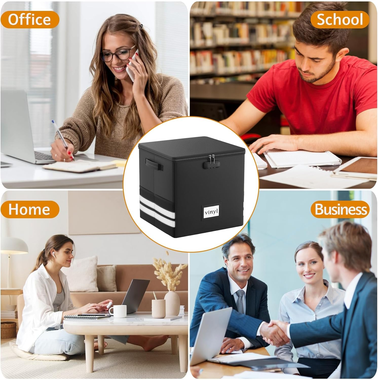 Kitchess Vinyl Record Storage Box with Lock, Fireproof & Waterproof Vinyl Storage Organizer for 100+ 12Inch Albums, Collapsible Vinyl Record Holder with Lid & Handles, 33 X 33 X 33Cm image number 6