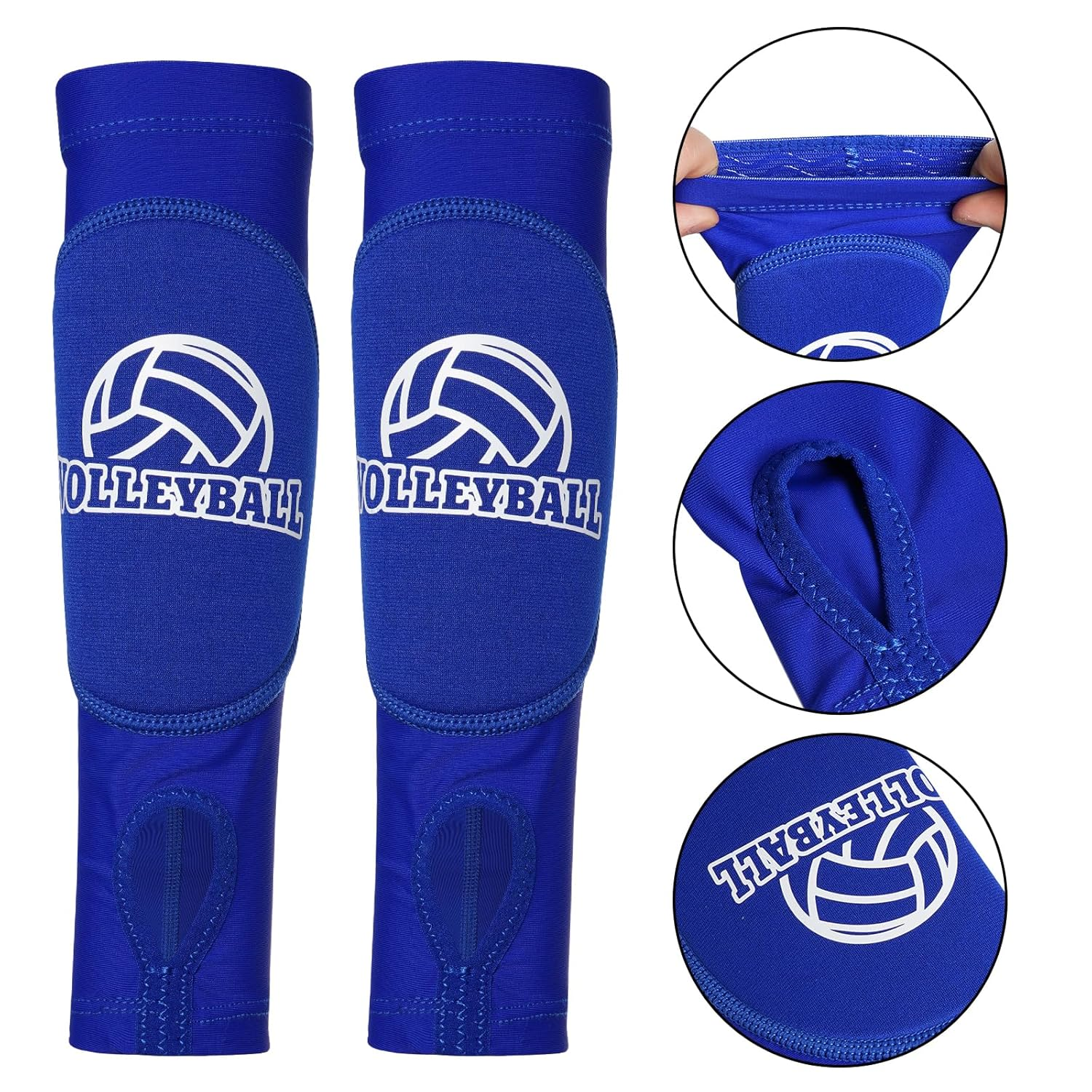 Obmwang 2 Pieces Volleyball Accessories Including Volleyball Knee Pads and Arm Sleeves with Protection Pads and Thumb Hole for Women Girls Teens (Blue) image number 3
