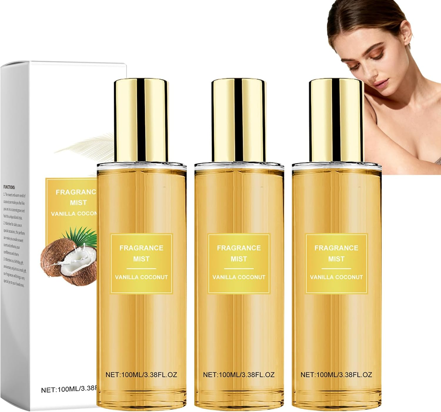 Vanilla Coconut Fragrance Mist, Long Lasting Hair and Body Mist, Body Spray Perfume Women, Long-Lasting Fragrance, Vanilla Coconut Passion Body Spray, Lightweight & Refreshing, for Women & Men (2Pcs)