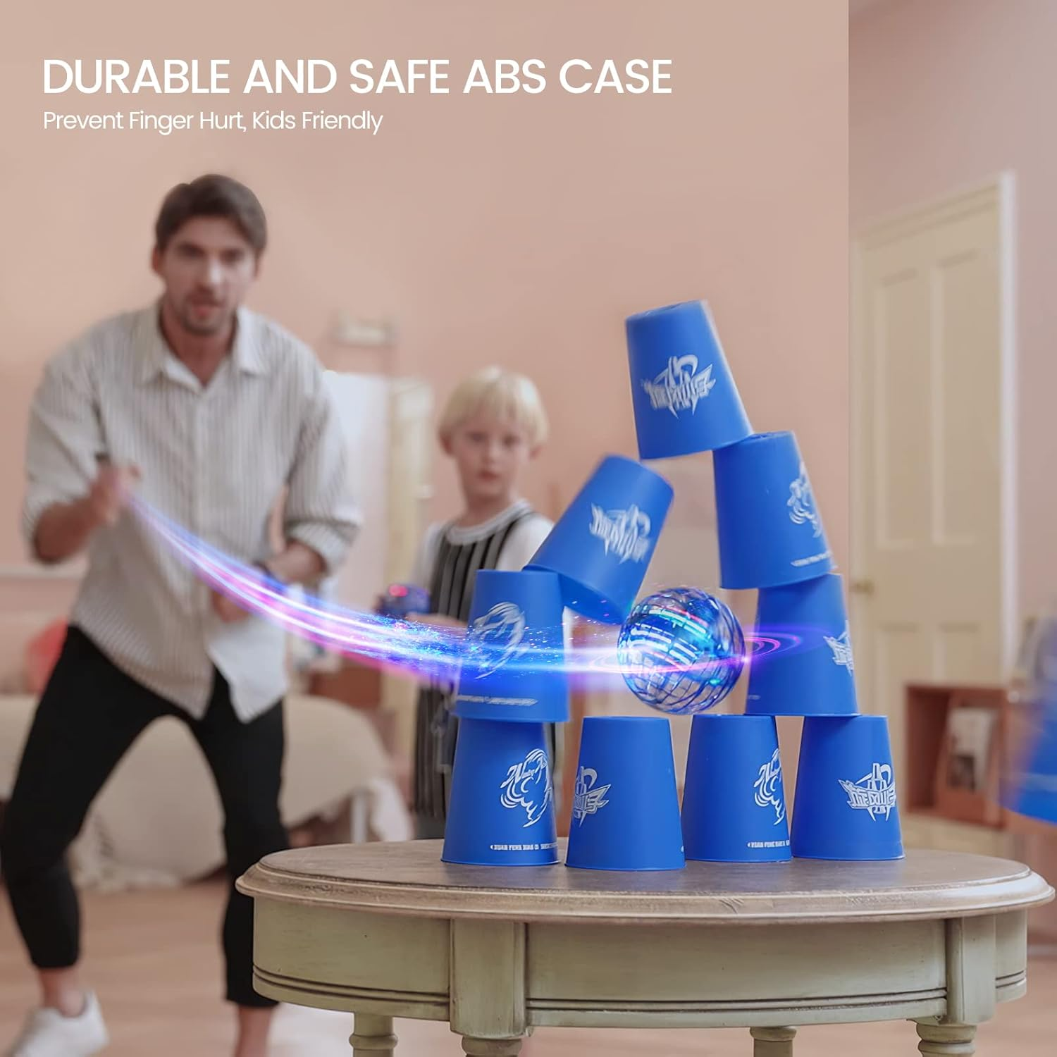 Tomzon Flying Ball Toys, Hover Ball Flying Orb Toy Hand Controlled Boomerang Flying Spinner, Magic Globe Shape Mini Drone with 360&deg; Rotating RGB Lights , Gifts for Kids Adults Outdoor Indoor (Blue) image number 3