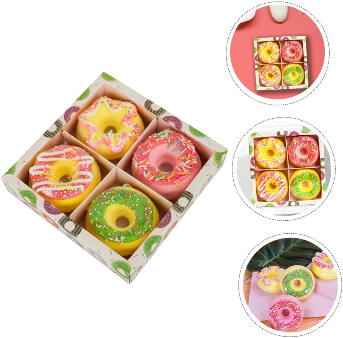 VALICLUD 4Pcs Doughnut Shape Bath Balls Assorted Color Salt Balls for Skin Care Moisturizing Exfoliating for Foot Soaking and Relaxation