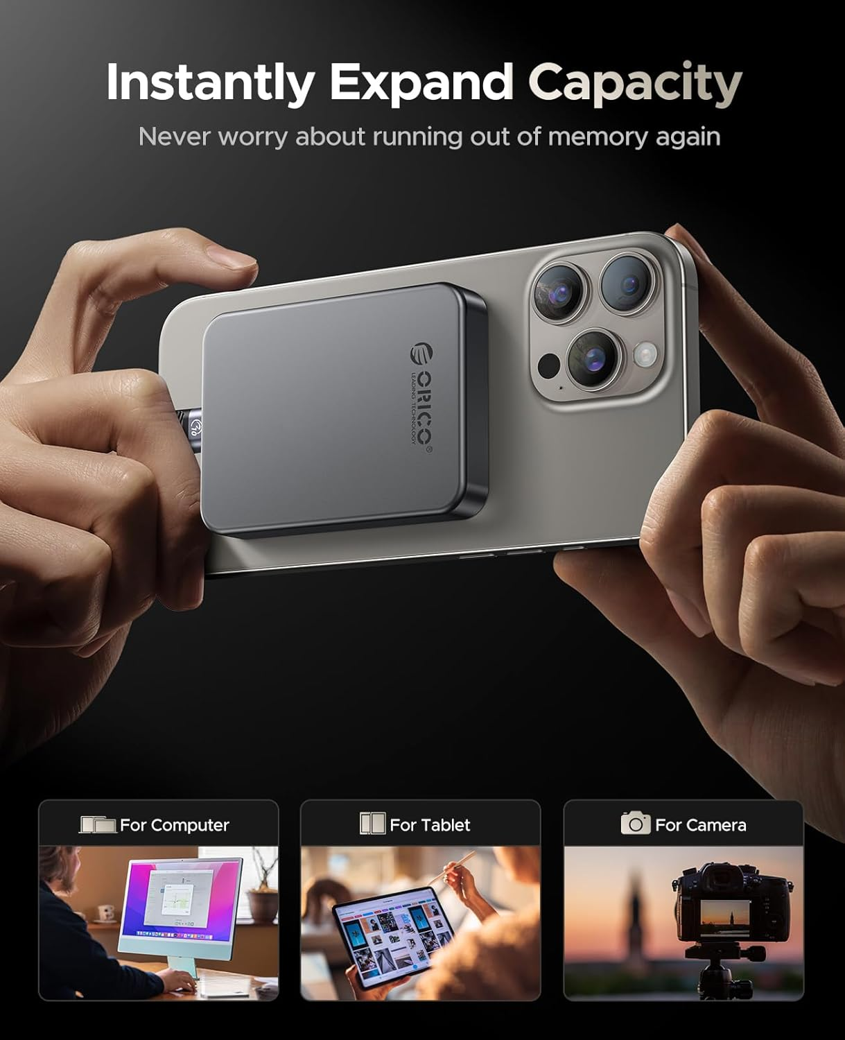 ORICO 512 GB Magnetic SSD, PD100W Charging, 4K Prores HDR, 1000Mb/S USB 3.2, Portable External Drive for Iphone 16/15, Laptops, Tablets - Aluminum Alloy, Drop Resistant - K10 image number 6