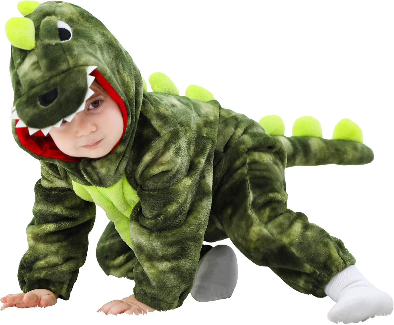 LOLANTA Unisex Baby Dinosaur Costume, Toddler Hooded Animal Costume, Flannel Union Suit