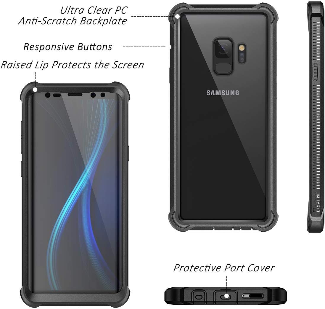 Dexnor Case for Samsung Galaxy S9 360 Full Body 3 Layers Protection Cover Shockproof Bumper Crystal Clear Slim Anti-Scratch Back Panel with Built-In Screen Protector - Black - Black image number 2