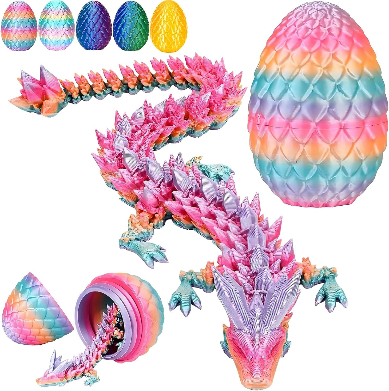 Flying Dragon Eggs, 3D Printed Easter Dragon Egg, Articulated Crystal Dragon Fidget Toy, Toys for Kids, Home Decor, Creative Ornaments, Birthday Gifts, Mystery Mythical Pieces Dragon (Rainbow Candy)