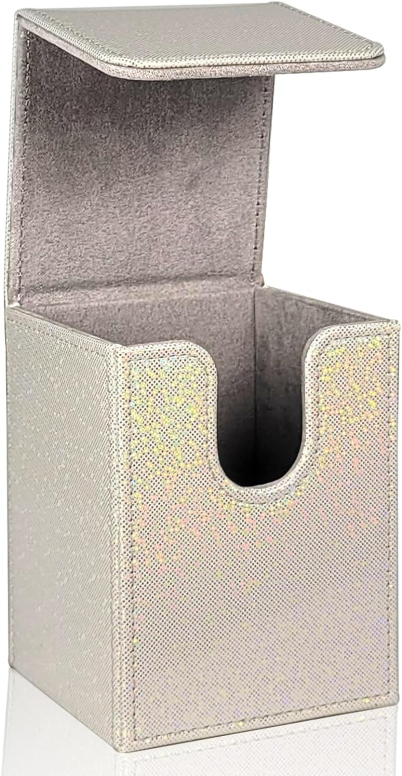 Dmoicols Sparkly Card Deck Box Holds 100+ Single Sleeved Cards,Leather Card Storage Case,Mtg Commander Deck Box with 2 Dividers Fit TCG CCG Magic Cards Vertical(Sparkly White Point) image number 5