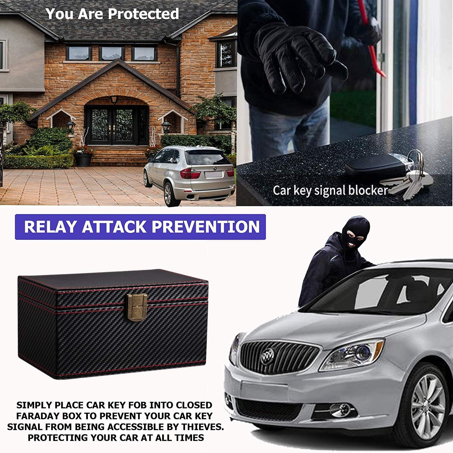 Faraday Box for Car Keys and 2 Pcs Key Fob Signal Blocking Pouch Set Faraday Bag for Key Fob Protector Box & Carbon Fiber Car Key Signal Blocker Pouch for Car Theft Prevention(Big Box+2 Shielding Bag) image number 5