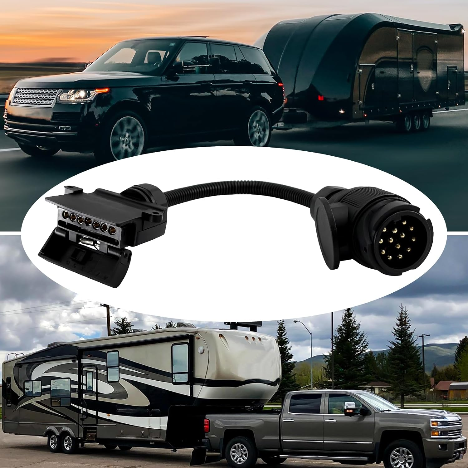 Trailer Adapter 13 Pin round Plug to 7 Pin Flat Socket, 12V EU-AU Spec Trailer Light Adapter, 35Cm Extra-Length Waterproof Connector Cable for RV Truck Caravan Utility Tow Vehicles image number 4