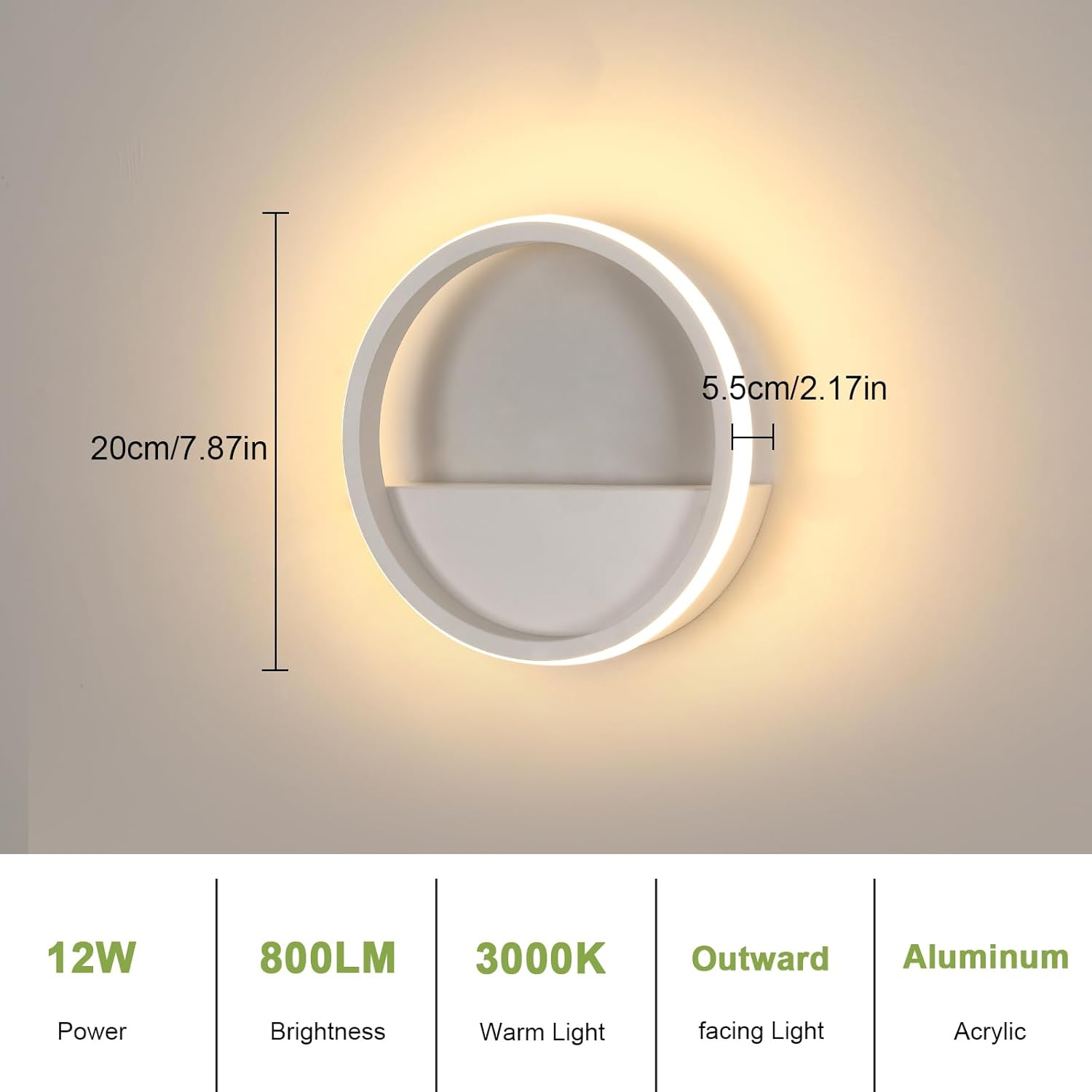 Comely LED Wall Light round 12 W, Warm White 3000 K, Aluminium Indoor Wall Lamp, Diameter 20 Cm, Outdoor Light, Modern Design for Living Room, Hallway, Bedroom image number 3