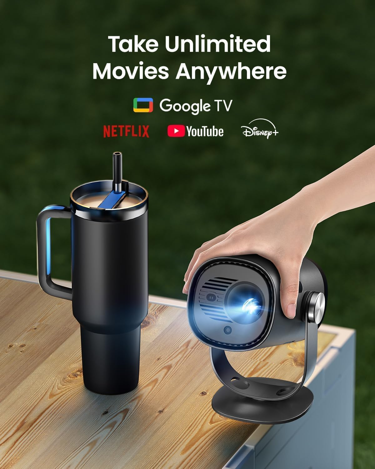 Dangbei Freedo 1080P Portable Projector with Stand, Netflix Officially Licensed, 2.5 Hours Playtime, 180-Inch Home Theater, 450 ISO Lumens, Dolby Audio, Mini Projector with Wi-Fi and Bluetooth image number 1