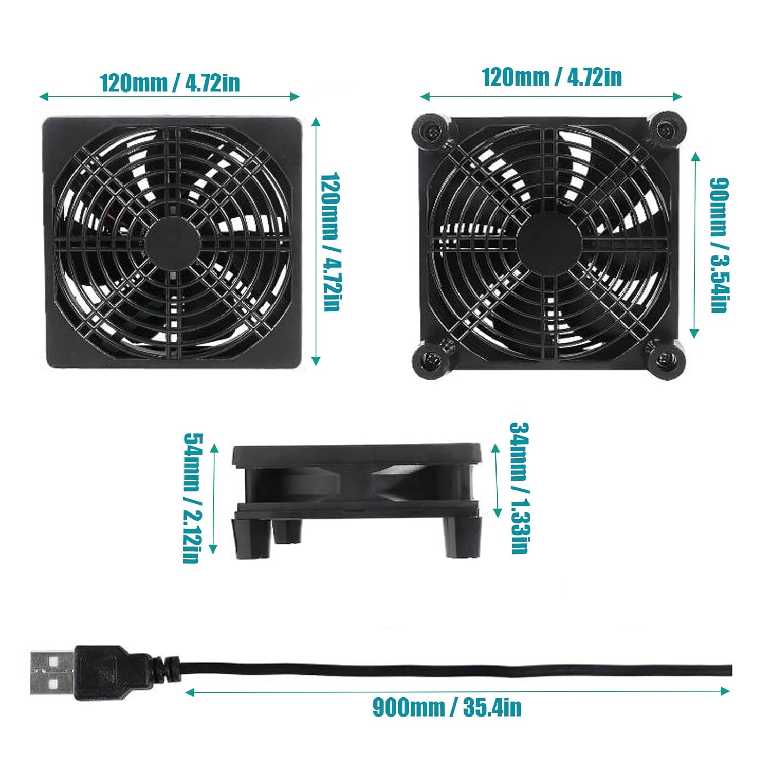 DIANN 2Pcs 120Mm Computer PC Fan USB Powered Fans 120X25Mm Computer Cooling Fan for Desktop, Laptop, Refrigerator, Power Inverter, Server image number 2