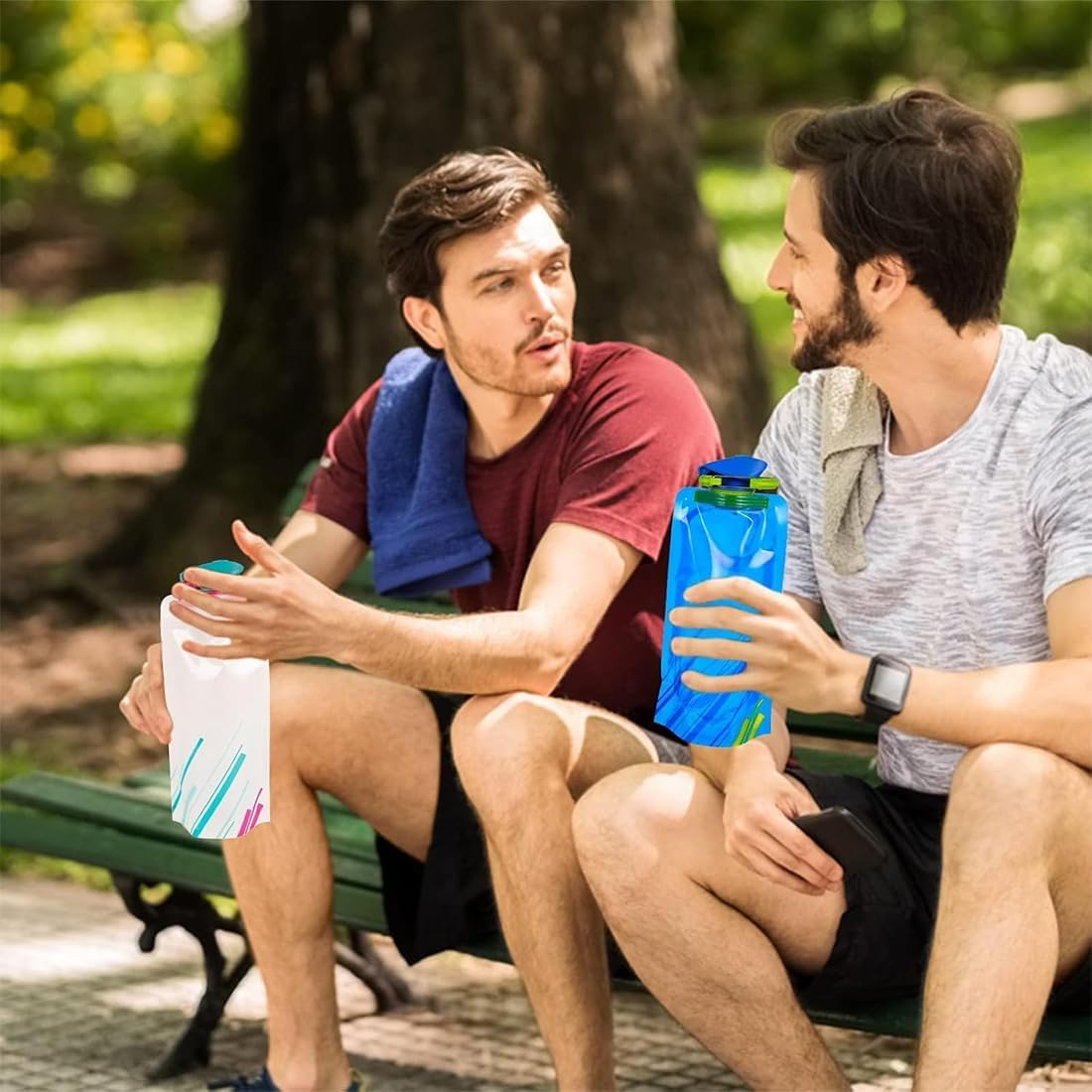 KIRZAX Pack of 3 Foldable Drinking Bottles, Foldable Drinking Bottles, Festival 700 Ml, Reusable Drinking Bottle, Foldable for Hiking, Travel, Adventure, White + Blue + Black image number 5