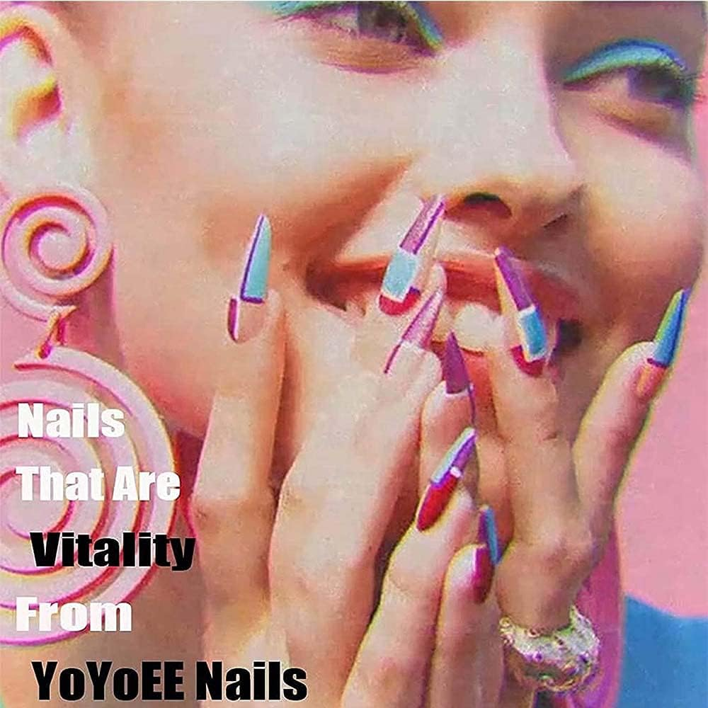 Yoyoee Press on Nails Long Coffin False Nails with Designs Swirl Full Cover Fake Nails Tips for Women and Girls 24Pcs image number 2