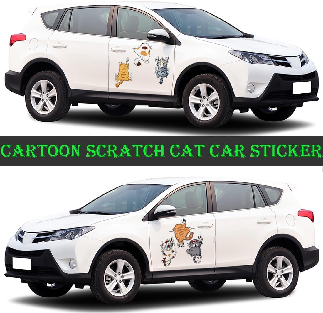 6 PCS Cat Car Stickers,Scratch Cat Vinyl Car Sticker,Cute Cats Scratch Cover Funny Bumper Decal,Cartoon Cat Car Sticker for Cars,Truck,Motorcycle,Windows,Refrigerators,Laptops image number 6