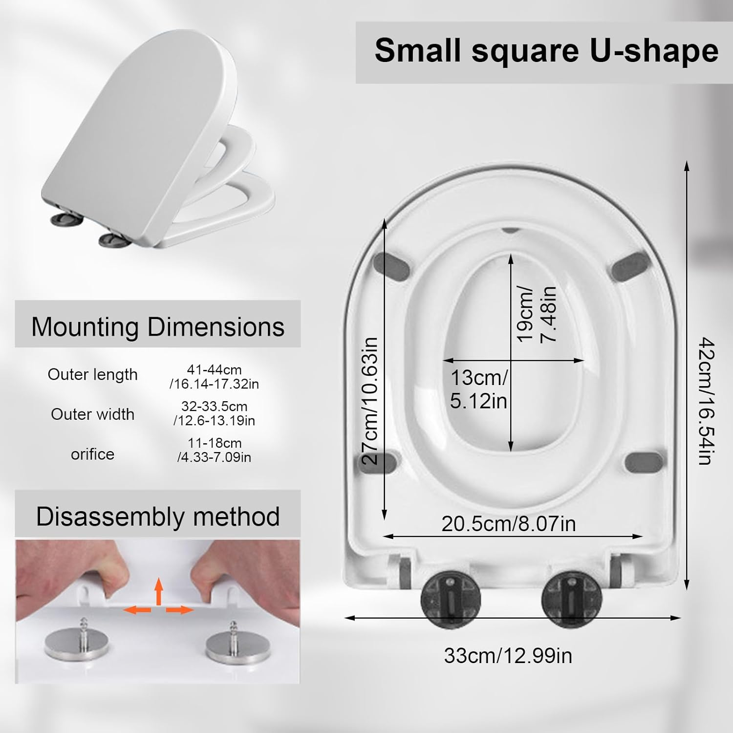 Toilet Seat with Kid Seat, Slow-Close Quick Disassembly anti Slip 2 in 1 Toilet Seat with Cover, Universal PP Toilet Training Seat for Bathroom, Home (Square) image number 4