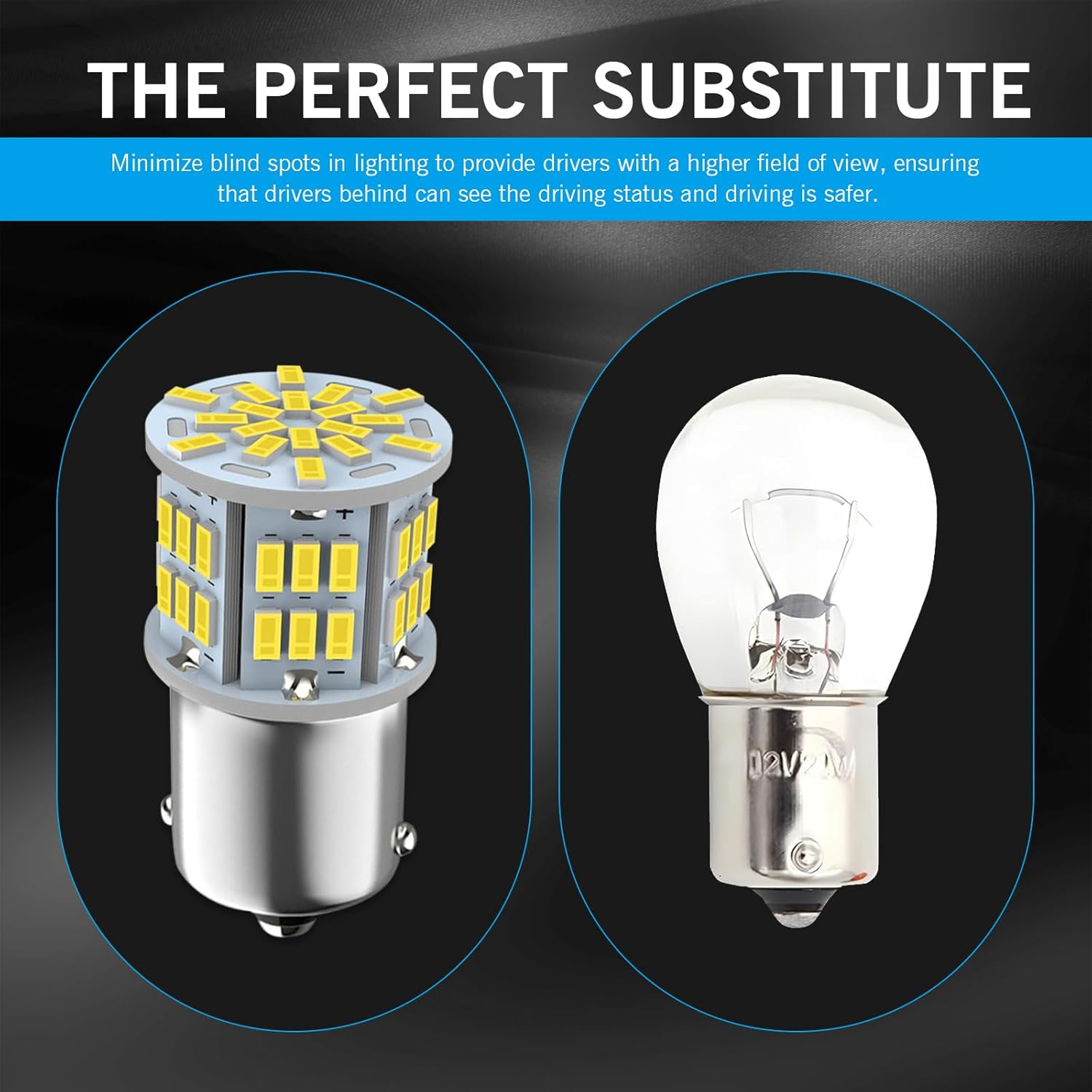 Waswale 2 PCS 1156 LED Bulb Reversing Light, Single Contact 6800K Super Bright Turn Signal Bulb, 1141 1003 7506 BA15S Bulb, Universal for Most Cars (White)