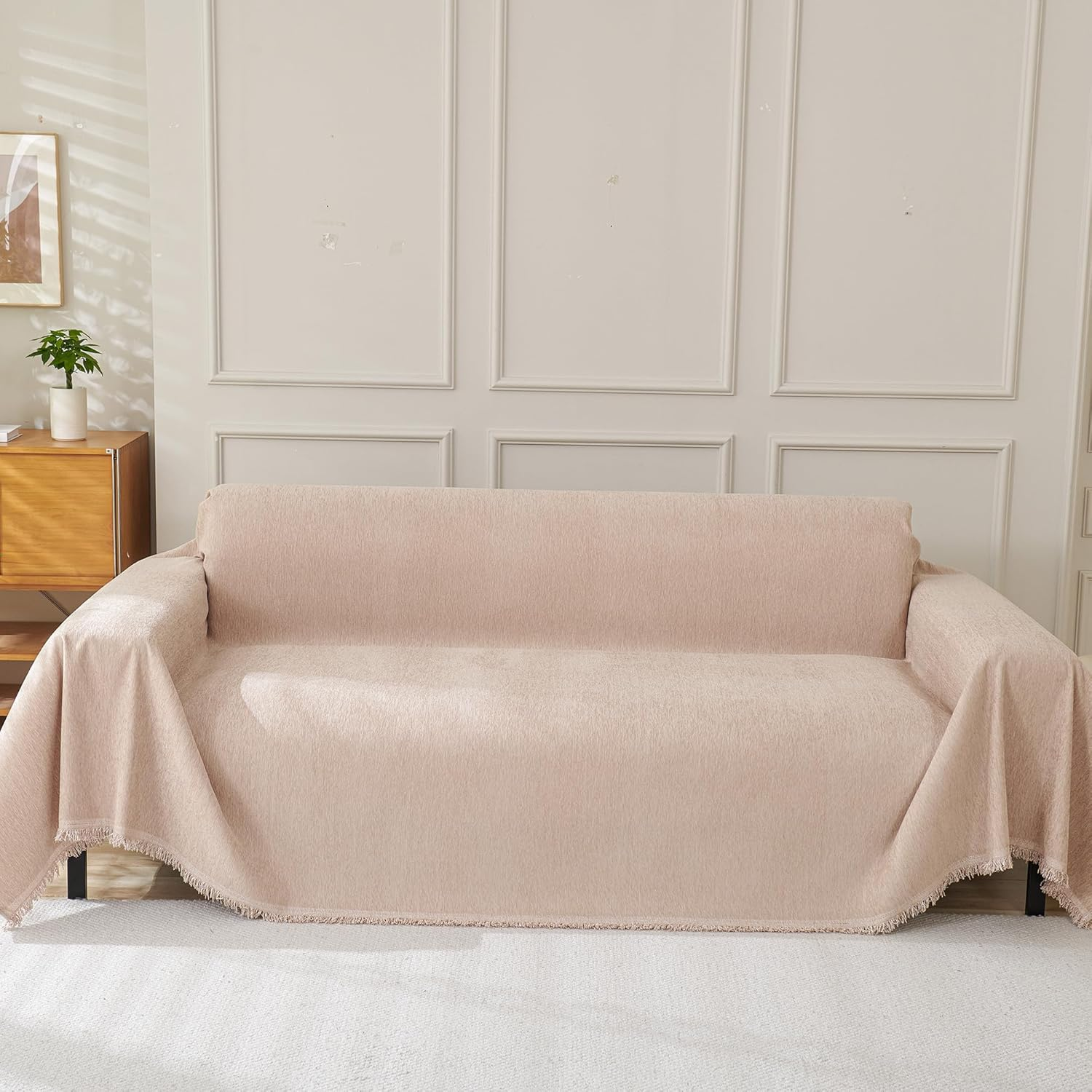 Couch Covers for Dogs, Chenille Sofa Cover,L-Shape Sofa Slipcovers - Washable Sectional Protector, Non-Slip Furniture Covers with Tassel, Boho Style Pet-Friendly (Khaki, L(180Cm*300Cm)) image number 3