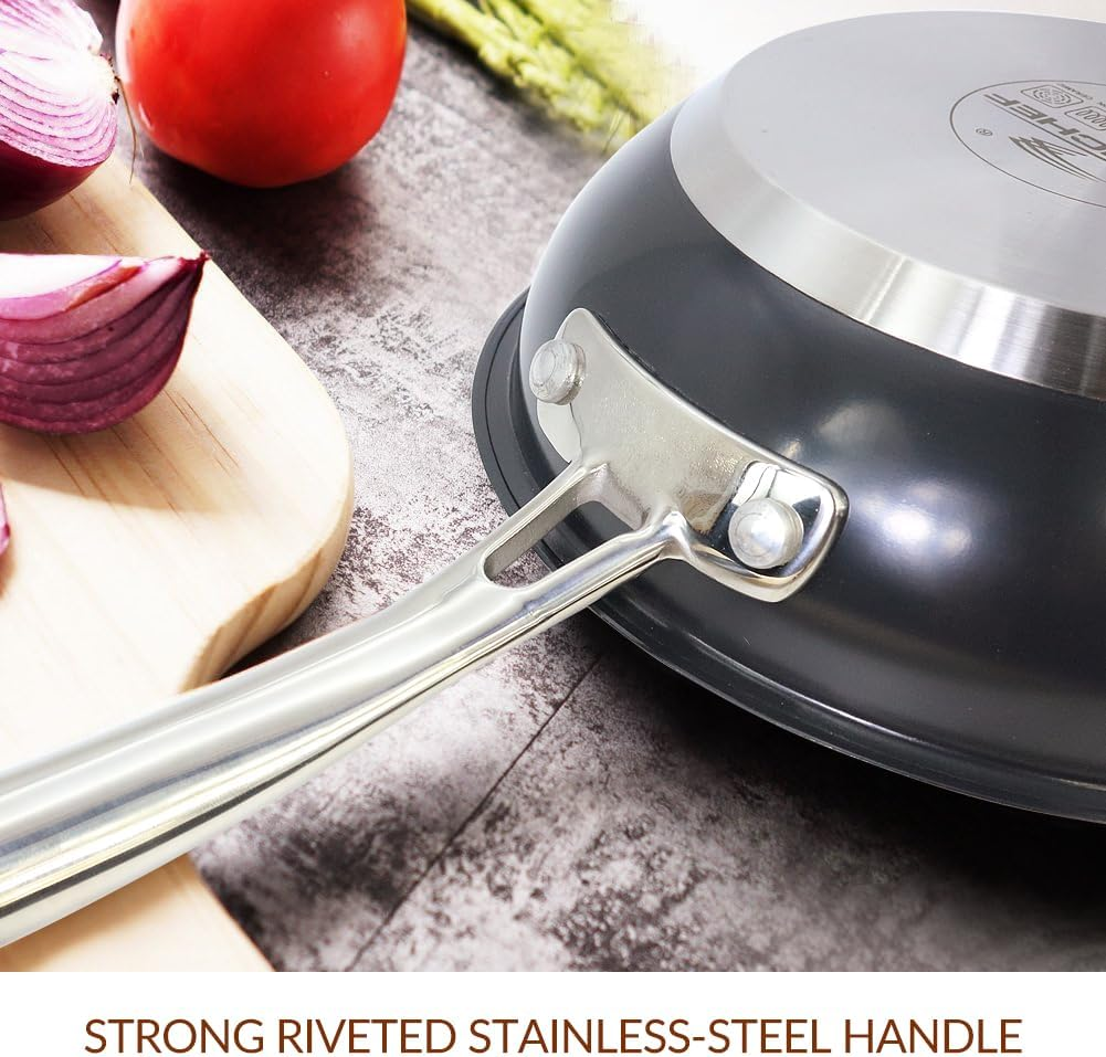 HOMICHEF Navy Gray 24 Cm Nickel Free Fry Pan Stainless Steel (No Toxic Non Stick Coating) - Induction Cookware Frying Pan - Noble Fry Pan Stainless Steel Wok Nickel Free Pans Skillets image number 4