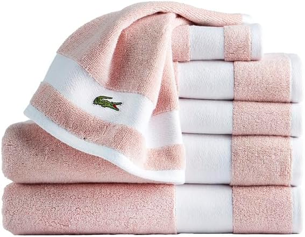 Lacoste Sport Stripe 6-Piece Luxury Cotton Towel Set &ndash; Made with 100% Soft Supima Cotton, Absorbent & Quick-Drying, Includes 2 Bath Towels, 2 Hand Towels, 2 Washcloths, Navy