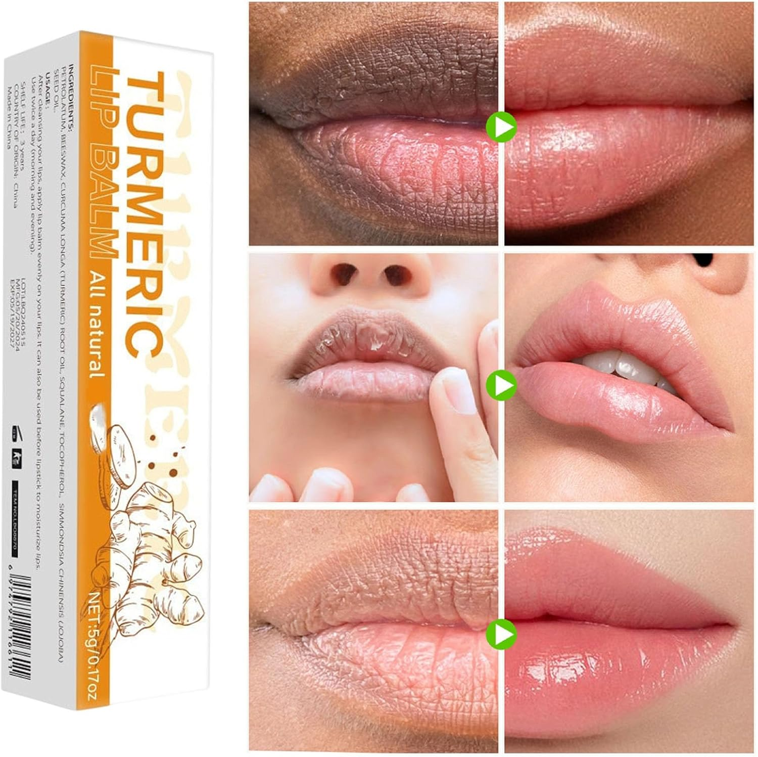 Turmeric Root Oil Lip Balm Stick and Exfoliating Scrub, Nourishing, Soothing & Moisturizing Lip Care Duo, Hydrating Balm Stick & Gentle Exfoliating Scrub for Dry or Chapped Lips (3PCS) image number 1