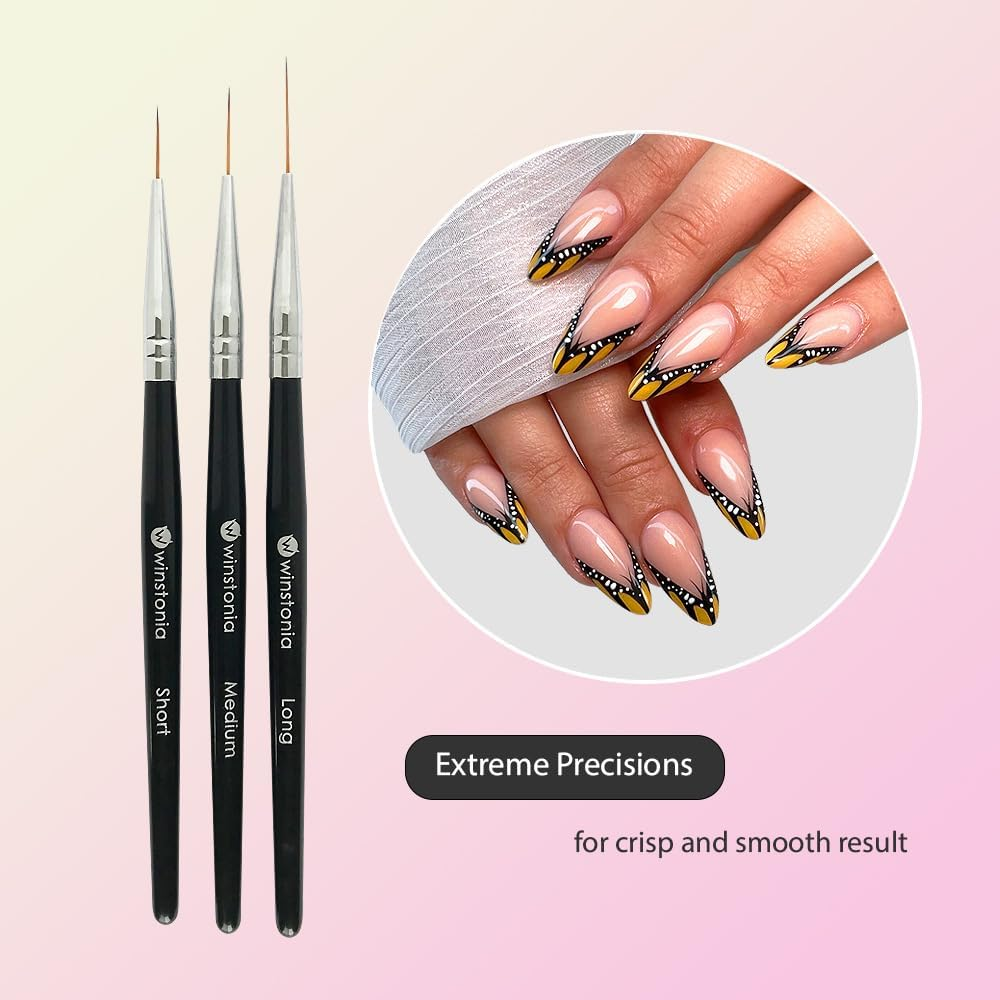 Winstonia Striping Nail Art Brushes for Long Lines, Details, Fine Designs. 3 Pcs Striper Brushes Set - AMAZING TRIO image number 6