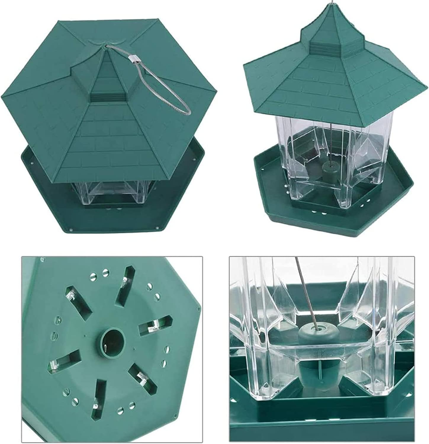 Bird Feeder for Wild Birds, Waterproof Roof Hanging Garden Decoration and Kids Wild Bird Feeder Kits, Durable Squirrel-Proof Bird Feeders Outside, Automatic Feeder Great for Attracting Birds (GE) image number 5