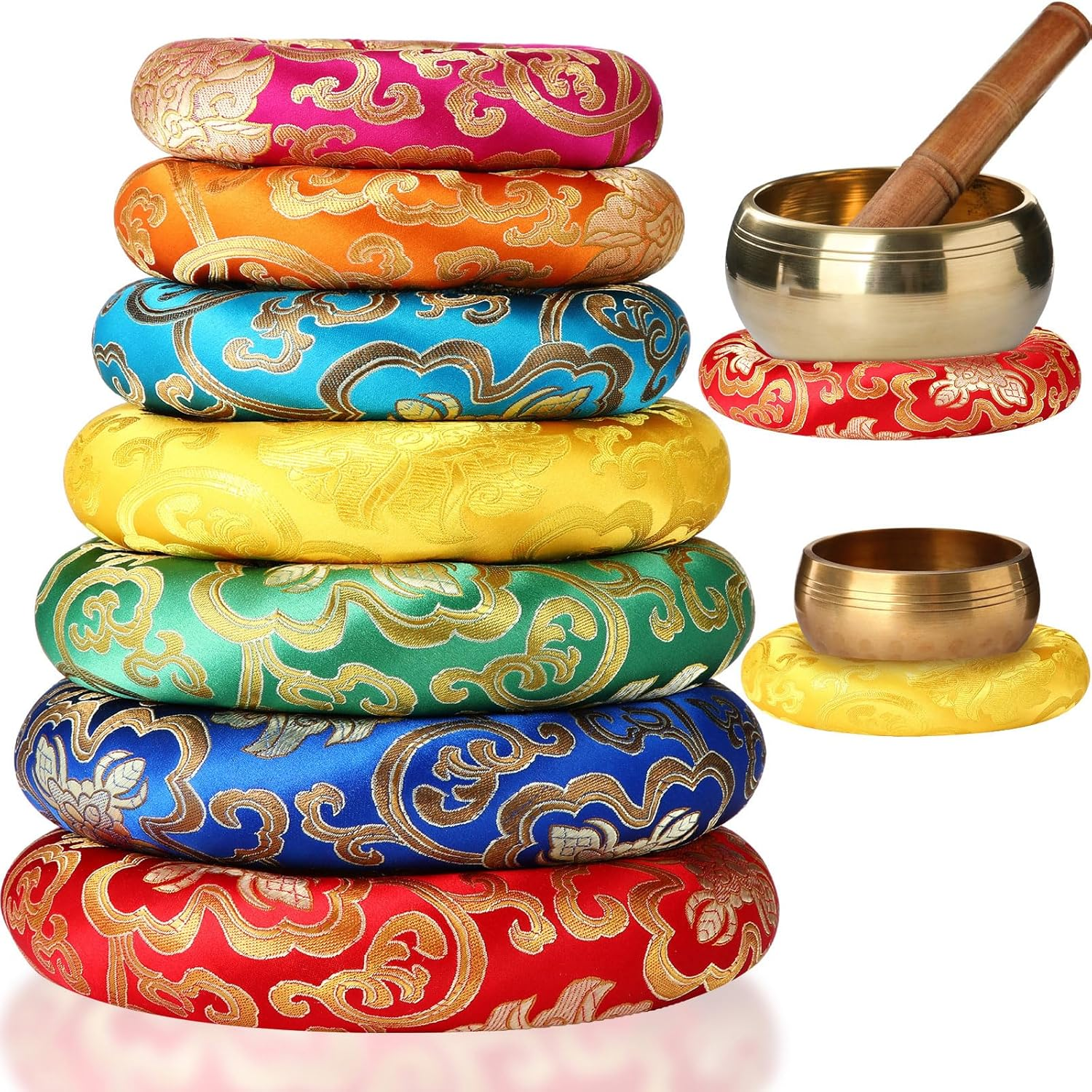 Barydat 7-Piece Silk Singing Bowl Cushion Set - 7 Sizes (13.5-21Cm), Multi-Colored, for 6-12 Inch Bowls