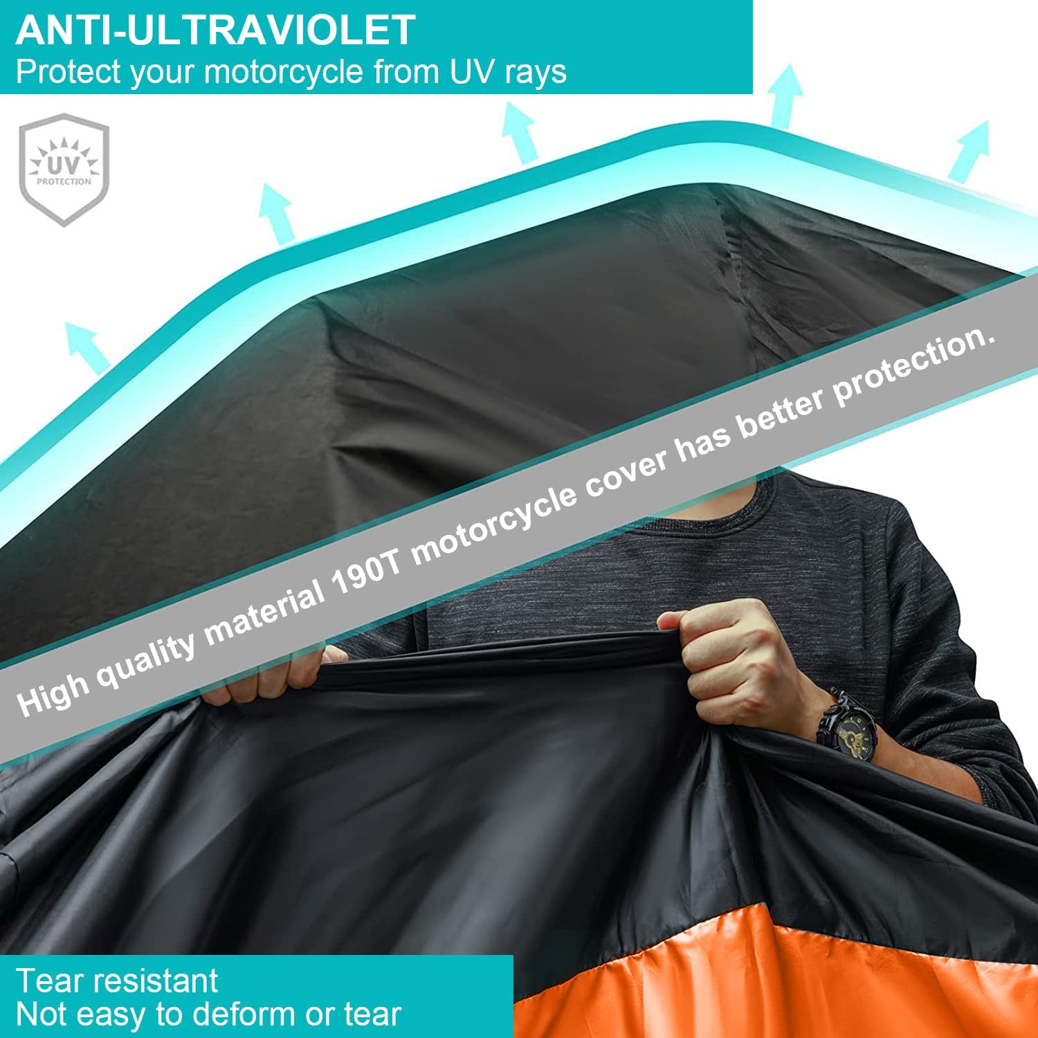 GIOD Motorcycle Cover, All Season Waterproof Sunscreen Dustproof Snowproof Motorcycle Cover with Keyhole, Silk Polyester Protective Cover for Motorcycle, Scooter, Bike (XXL, Orange) image number 6