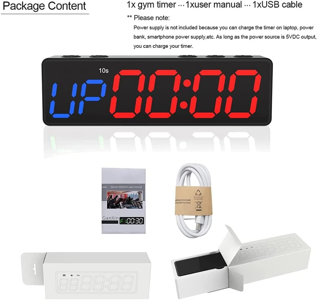 Workout Clock with Battery, Portable Gym Timer with Built-In Magnet for Home Gym, Programmable Countdown/Up Timer image number 3