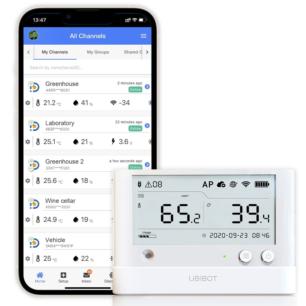 Ubibot Ws1Pro Wifi Temperature & Humidity Monitor, No Subscription Fee, 7 * 24 Monitor and Alerts, 4.4&rdquo; LCD Screen, Compatible with Alexa, IFTTT image number 1