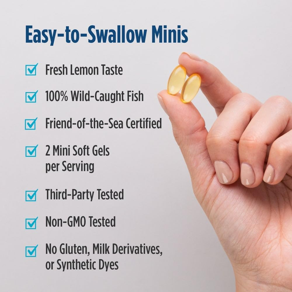Nordic Naturals Ultimate Omega 2X Mini D3, Lemon Flavor - 1120 Mg Omega-3 + 1000 IU Vitamin D3-60 Mini Soft Gels - Omega-3 Fish Oil - EPA & DHA - Promotes Brain & Heart Health - 30 Servings - Fish image number 2