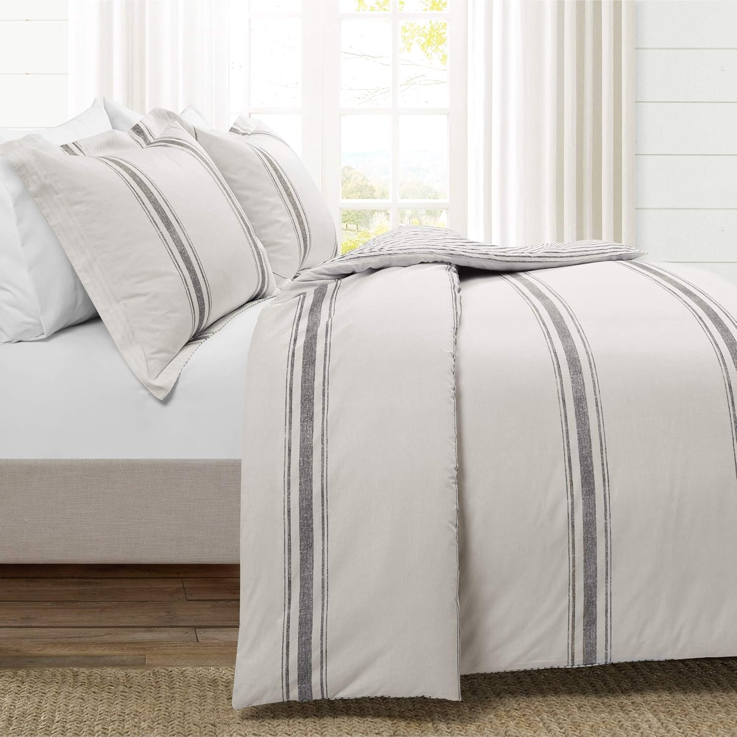 Lush Decor Comforter Farmhouse Stripe, King, Gray image number 1