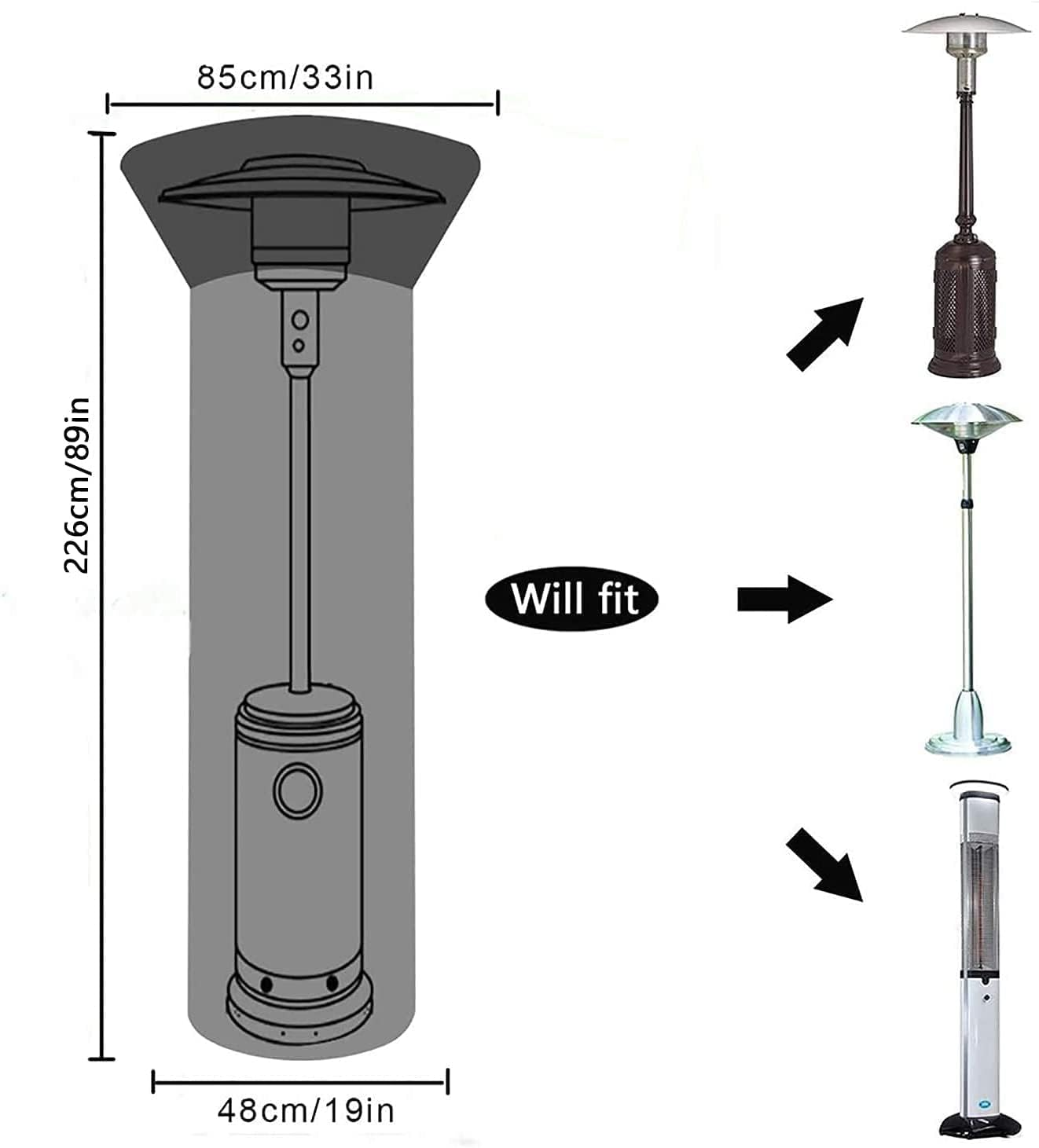 Patio Heater Covers 210D Oxford Fabric Waterproof Windproof Dustproof Cover with Zipper,Mayhour Anti-Uv Black Outdoor Stand up round Heater Radiator Covers for Garden Courtyard Furniture Protector (89X33X 19 Inch/226X85X48Cm)