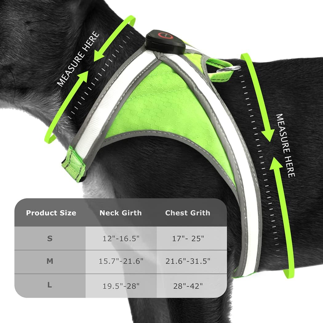 Tripolaco Light up Dog Harness, High Visibility Led Dog Harness for Night Safety, USB Rechargeable Glowing Dog Harness for Night Walking, Flashing Dog Harness for Small Medium Large Dogs (Green, L) image number 6