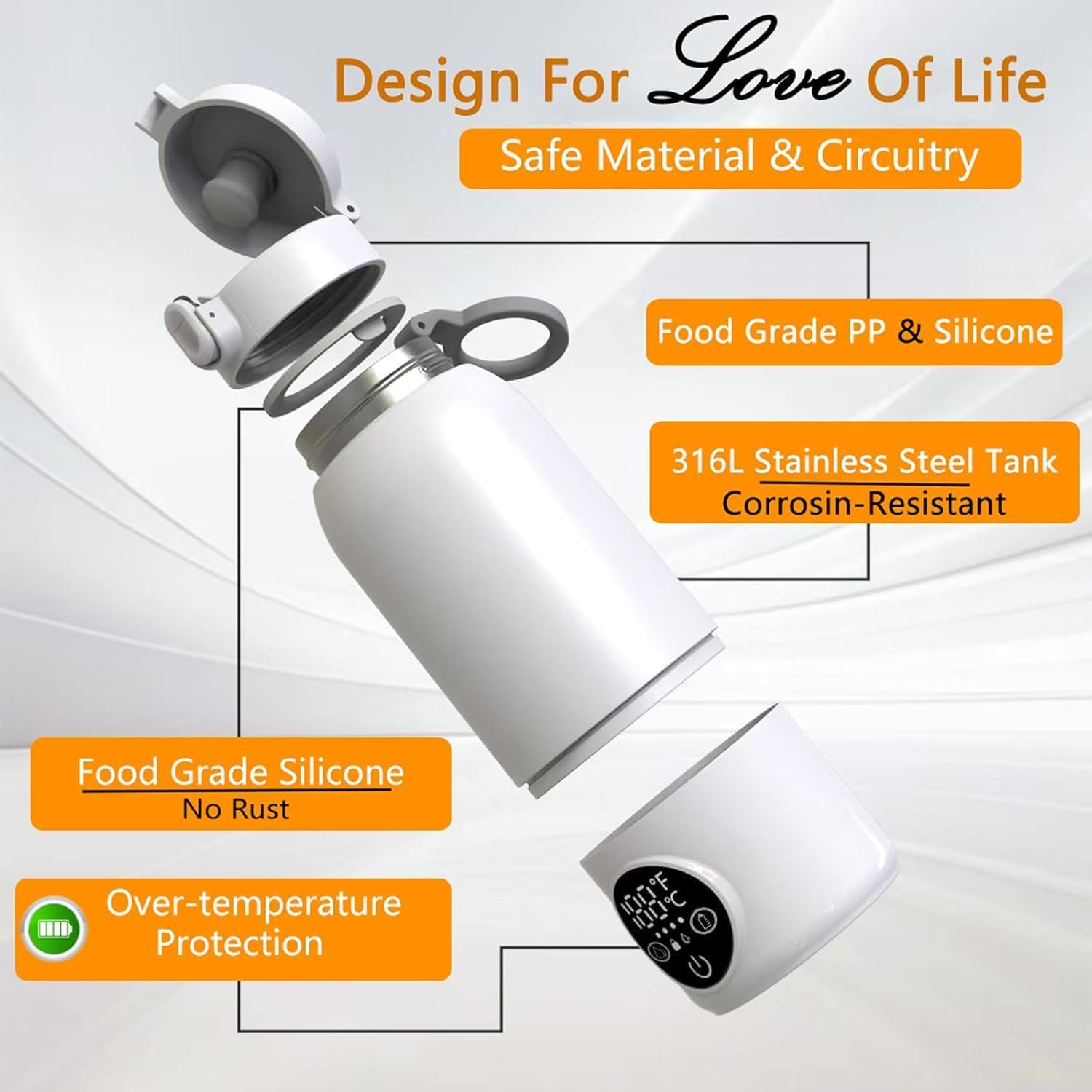 AMEIJIE Portable Milk Warmer for Travel, 500ML Cordless Bottle Warmer with 2 Min Rapid Heating & USB-C Rechargeable & Precise Temp Control, for Outdoor, Car, Airplane Use image number 5