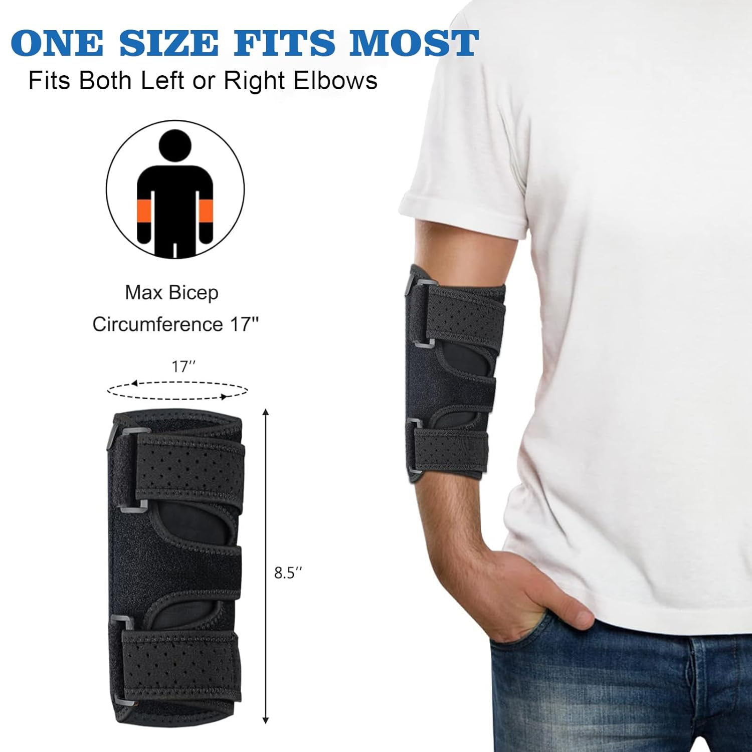 Elbow Brace,Comfortable Night Elbow Sleep Support,Elbow Splint, Adjustable Stabilizer with 2 Removable Metal Splints for Cubital Tunnel Syndrome,Tendonitis,Ulnar Nerve,Tennis,Fits for Men and Women