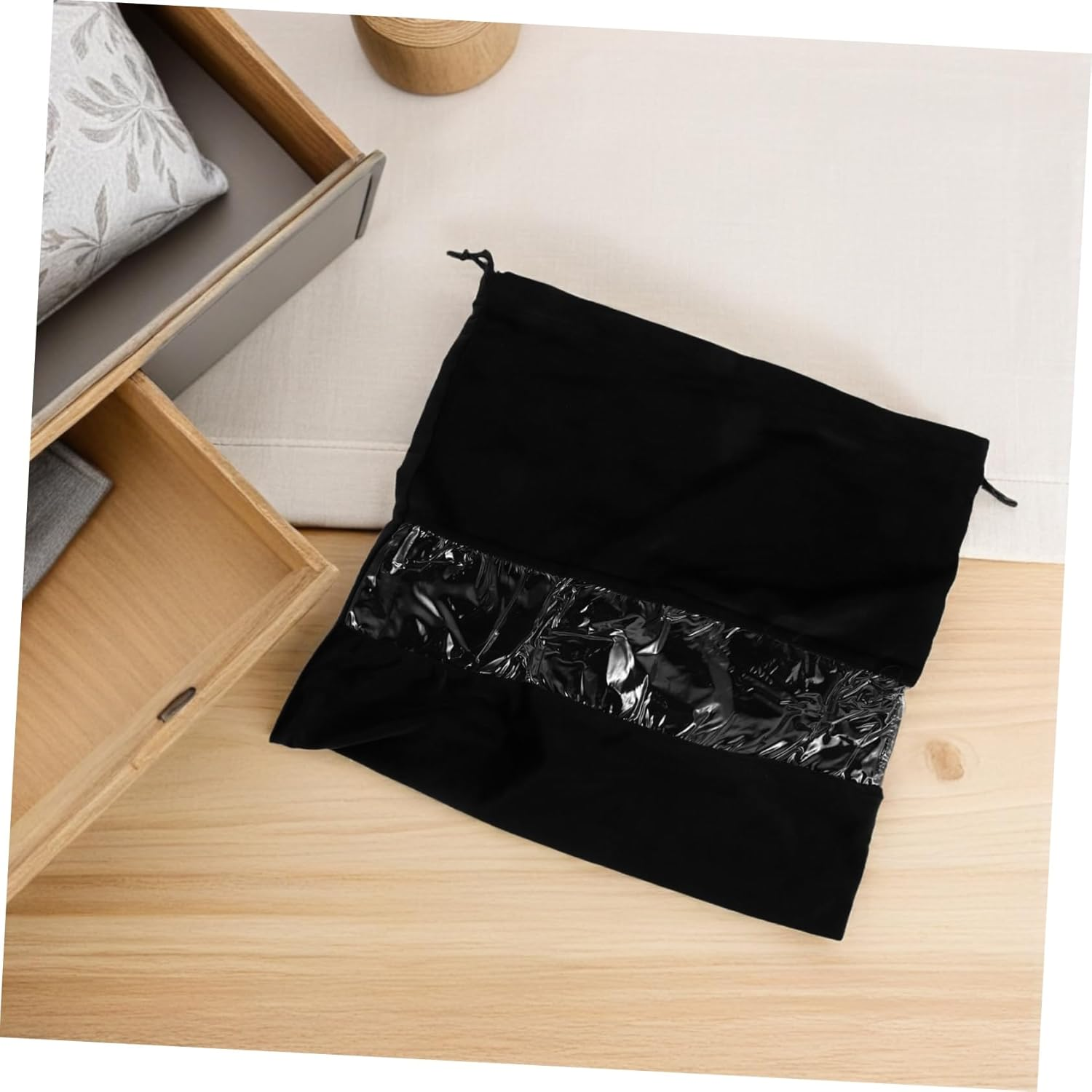 Portable Transparent Drawstring Dryer Bag Lightweight Velvet Dust Pouch for Hair Dryers Curling Tools Shoes and Purses Travel Friendly Organizer with Easy Access Closure Black - Grey image number 5