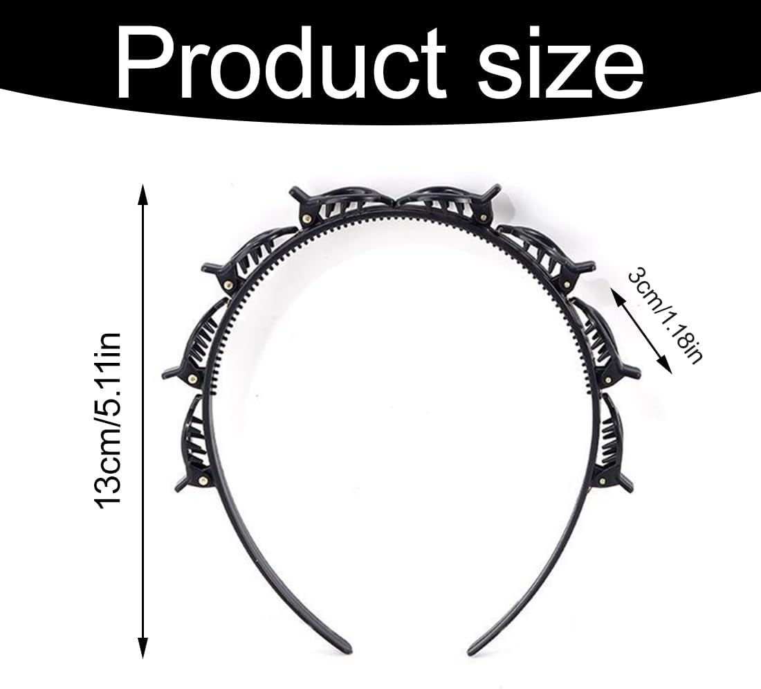 UEAVOID Pack of 2 Hair Bands with Clips Tooth Headband Braid Tool Hairstyle Aid Elegant Headband for Women and Girls (Black and Brown) image number 5