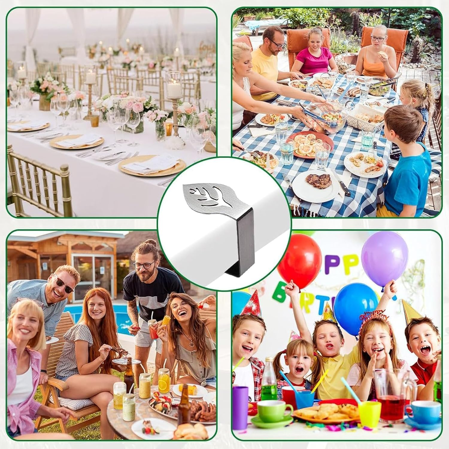 20 Pcs Table Cloth Holder Clips, Betterjonny Leaf Shape Stainless Steel Silver Thickened Strong Cloth Clip Adjustable Table Cover Clamps Table Cloth Holders for Home Party Picnic Essential Accessories