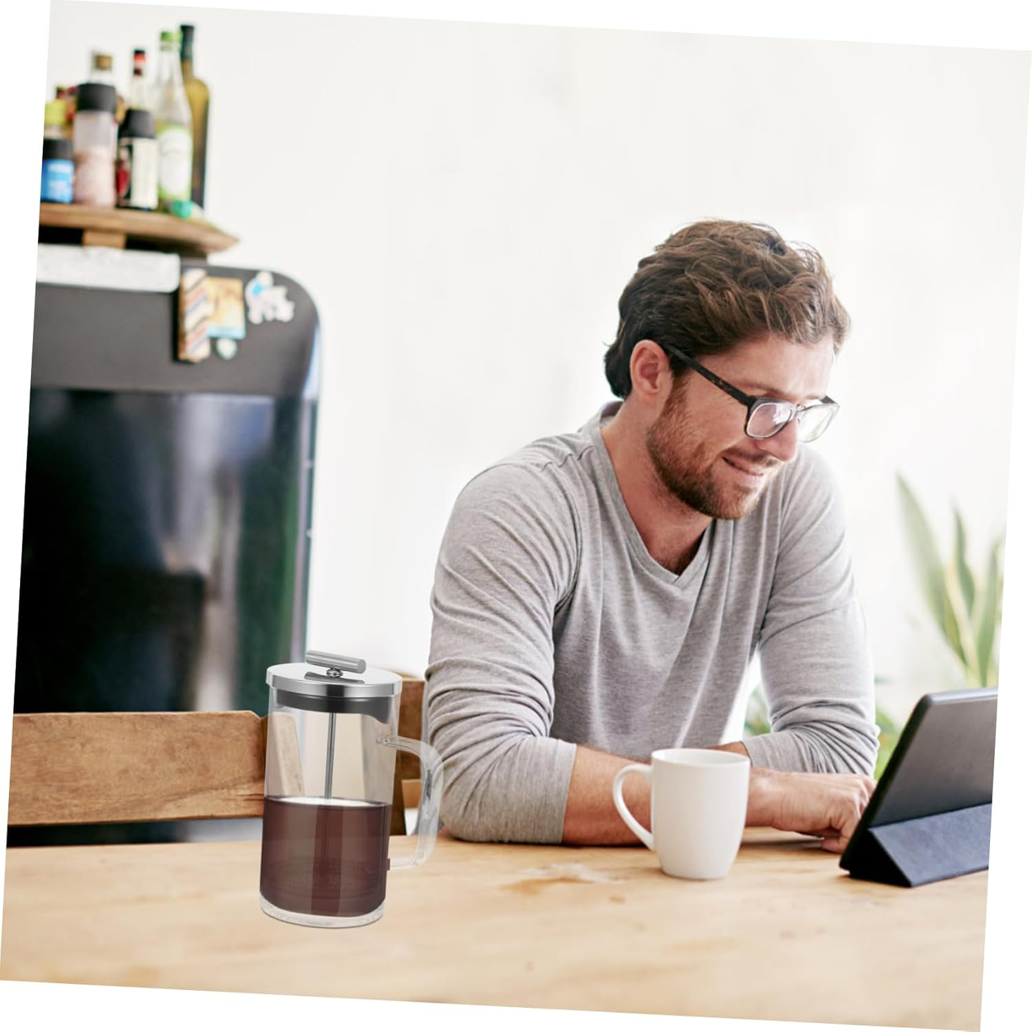 MAGICLULU Coffee Maker Pot Scale Practical Maker Press for Home Use for Brewing Coffee Tea Thick Glass Base Suitable for Daily Use image number 5