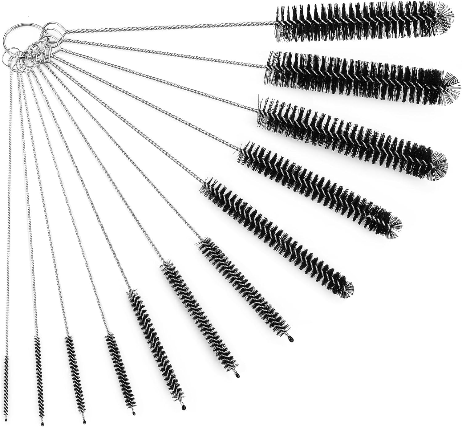 Straw Cleaner Brushes Sets, 12 Pieces 8.2 Inch Botthle Cleaning Brush and Nylon Tube Brush Brush Kit for Sippy Cup, Tumbler, Water Bottle, Drinking Straw (Black)