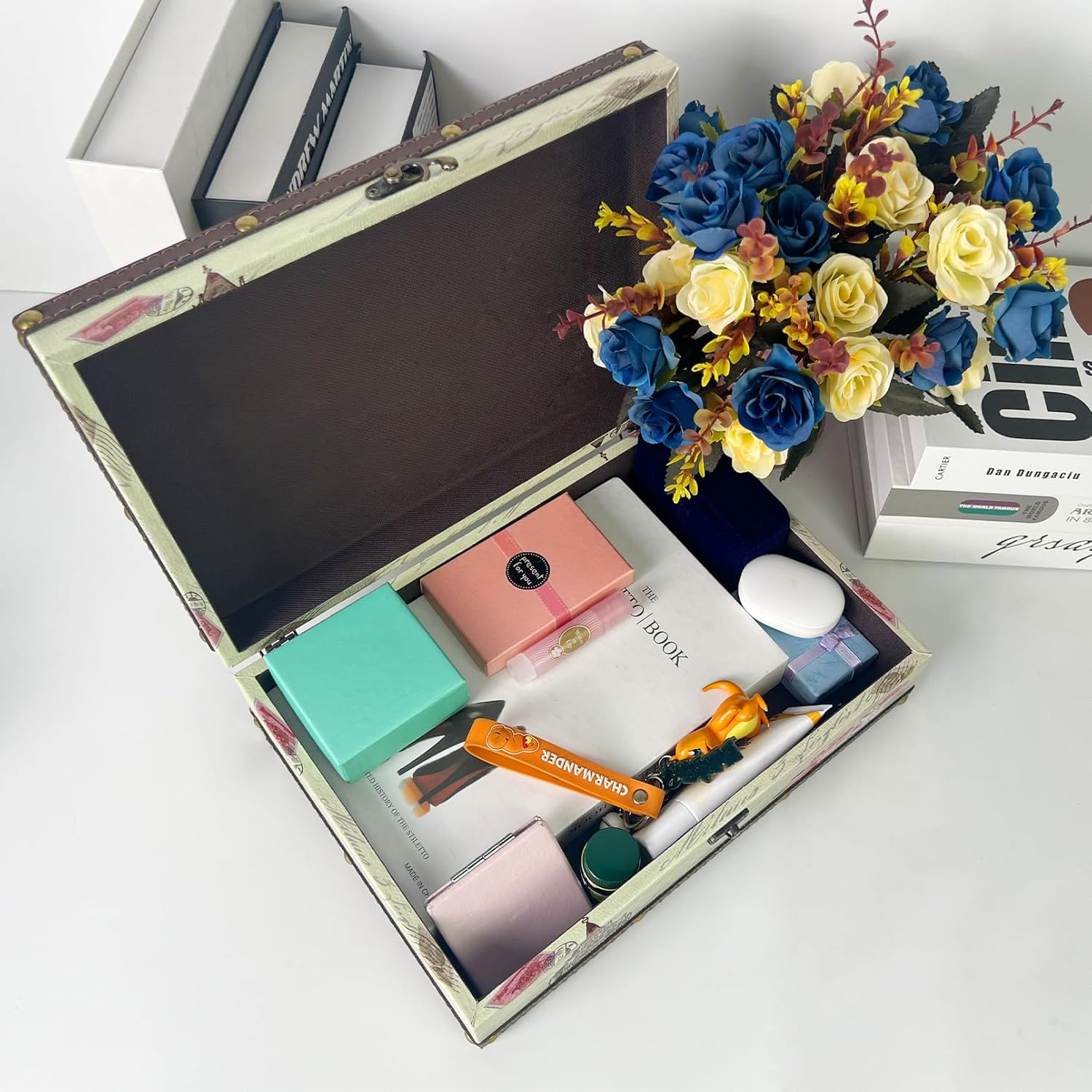 Dreamseden Wooden Decorative Storage Box, Vintage Treasure Box Letter Paper Container Keepsake Case for Gifts Home Decorations image number 3